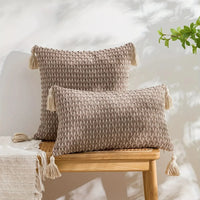 taie d'oreiller en coton et lin en tricot jacquard marron