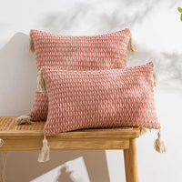 Taie d'oreiller en coton et lin en tricot jacquard rose