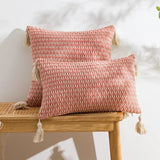 Taie d'oreiller en coton et lin en tricot jacquard rose