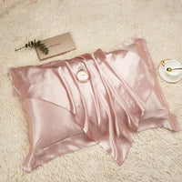 Taie d'oreiller en soie pure en tissage satin rose